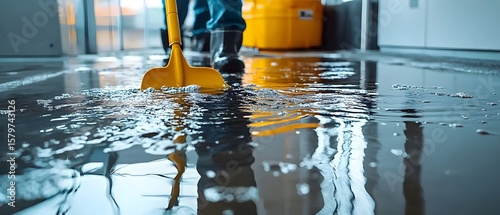 Mop up flood, basement water fix.