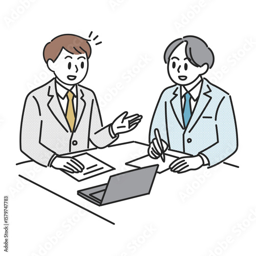 会議で話し合う二人のビジネスマンのイラスト