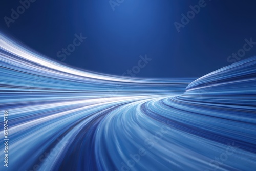 Dynamic abstract blue curves with light beams and depth, ideal for news broadcasts, media graphics, or professional digital presentations.