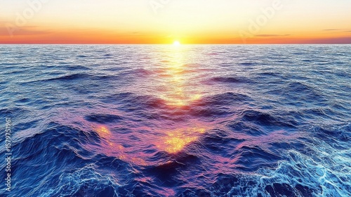 Vibrant Ocean Waves Reflecting Golden Sunset Sky at Twilight Hour
