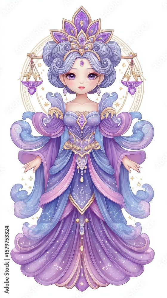 Fototapeta premium Anime Princess in Purple Gown and Jeweled Crown