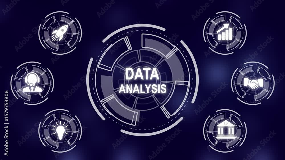 Data Analysis for Business and Finance Concept. Information report for digital business strategy. a futuristic holographic advanced HUD circle platform Business, Technology network background concept.
