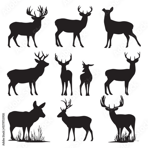buck silhouette set, Black & White silhouette set