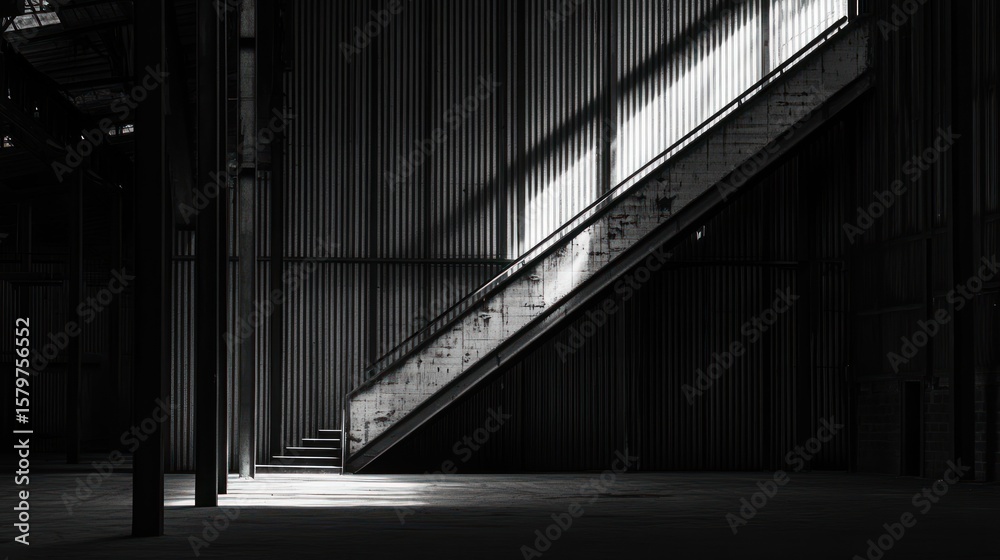 Obraz premium Industrial interior, sunlit stairs