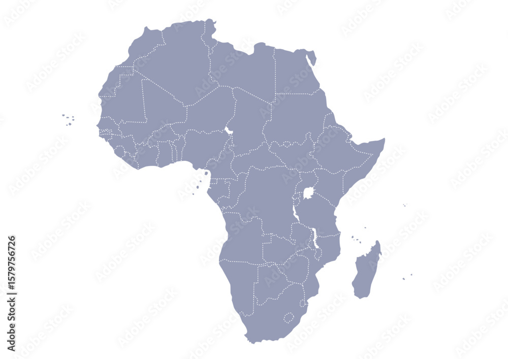 Fototapeta premium グレー色のアフリカ大陸の行政区分地図 （Map of Africa） 