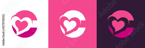 Letter C with Love , for Valentine , greeting , romantic Logo Icon Vector