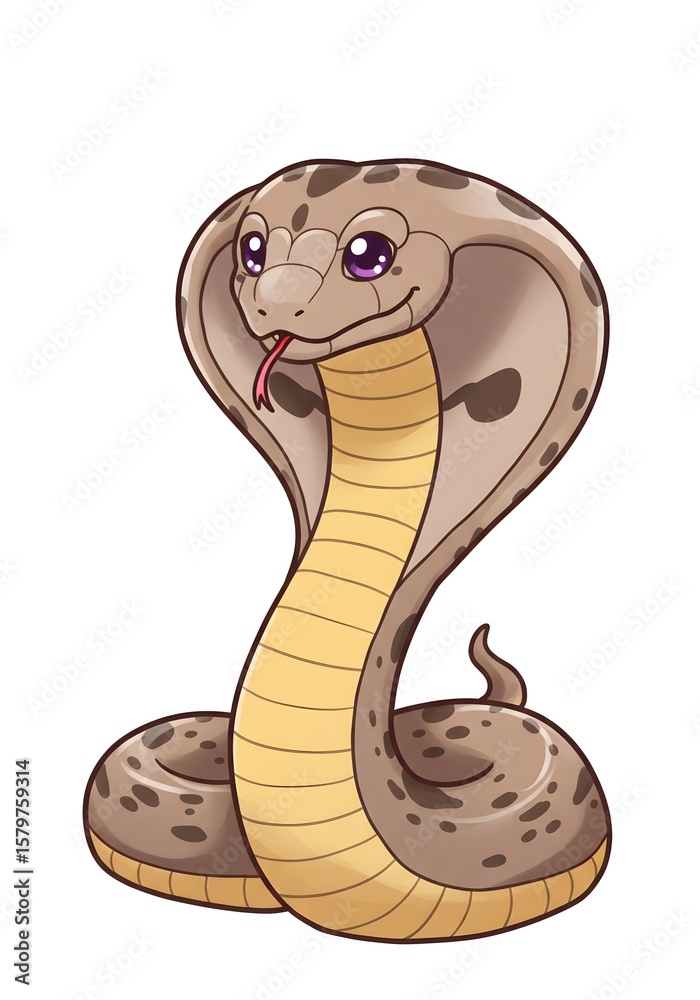 Fototapeta premium Cute Cartoon Cobra Snake Illustration, Smiling and Ready for Action