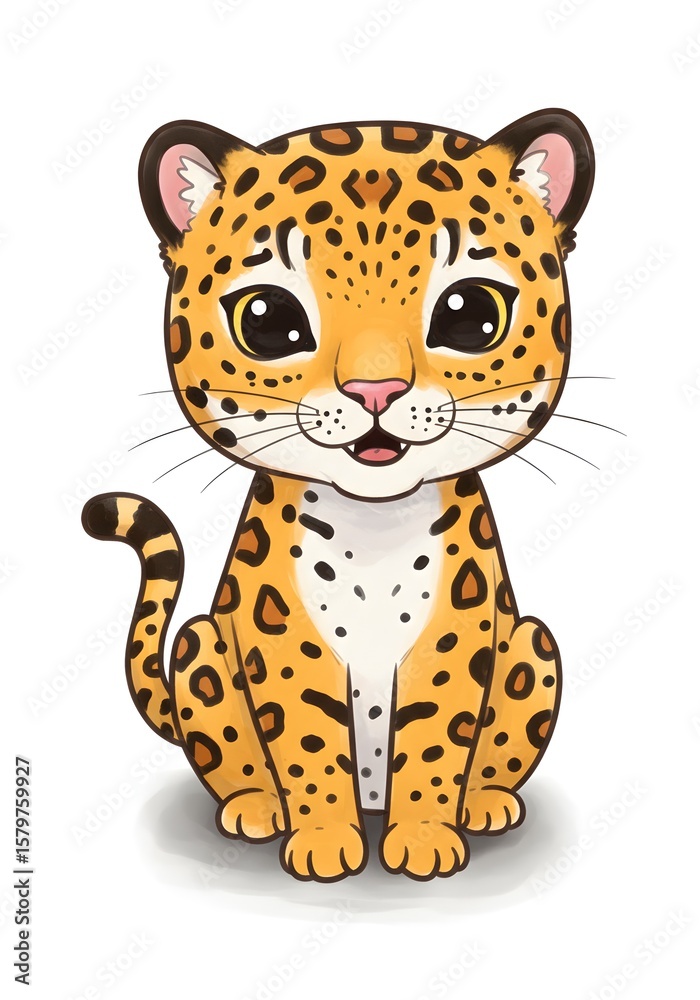 Fototapeta premium Cute Cartoon Jaguar Illustration on White Background