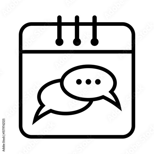 Chat Calendar Icon Outline with speech bubbles, representing scheduled meetings or chat events.