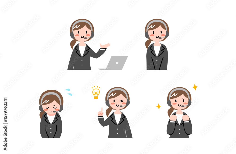 Fototapeta premium オペレーターの女性のイラストセット