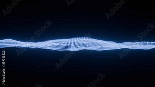 Seamless loop. Glowing Waveform of Blue Digital Particles Forming a Smooth Abstract Flow on a Dark Background Representing Technology and Data. Created using non-AI 3d Software