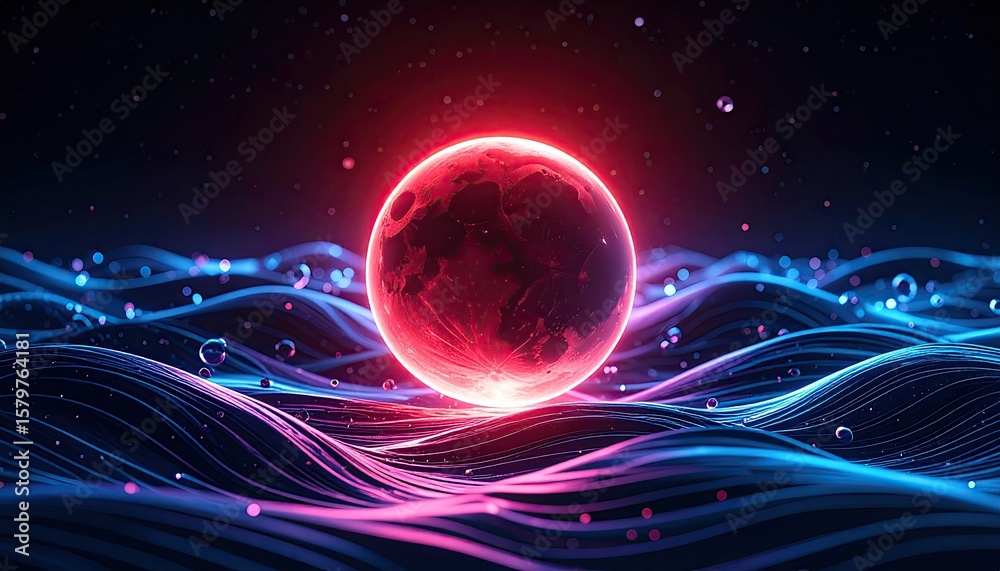 Obraz premium Red planet on dark wavy surface