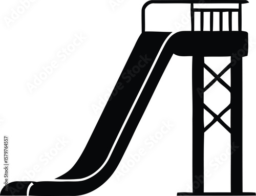 Black silhouette of a water slide with a platform and support structure