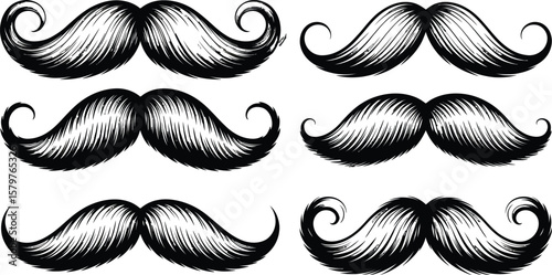 Mustache styles collection vector set of different mustaches facial hair fashion design illustration editable vector.
