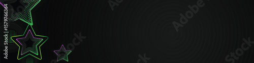 Black template horizontal cover and banner with stars gradient colorful shining light effect background