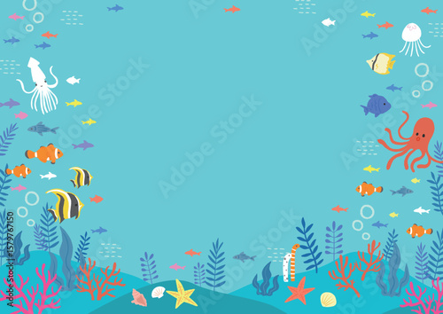 カラフルな海の中のイラスト　フレーム