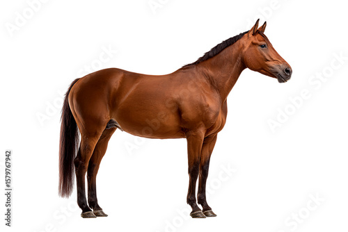 Brown Horse Standing Profile View Isolated on Transparent Background for Equine Branding