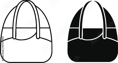 Simple outline and solid black icon of a duffel bag on white background