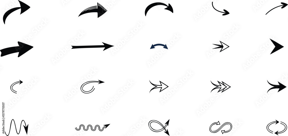 Naklejka premium Hand Drawn Arrow Vector Icons – Black and White Directional Symbol Collection