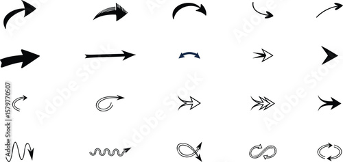 Hand Drawn Arrow Vector Icons – Black and White Directional Symbol Collection