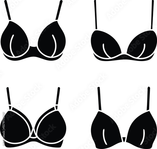 Collection of four black bra icons with different styles and shapes