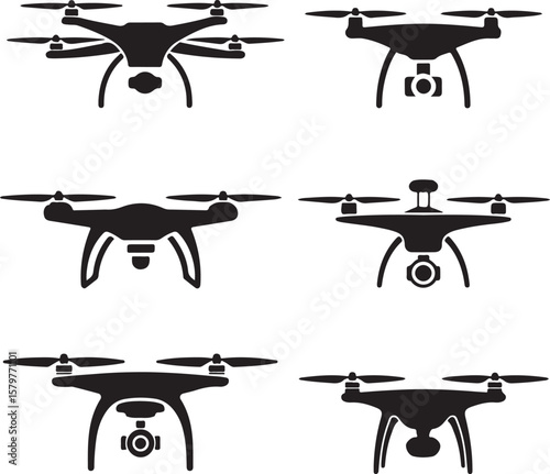 Quadcopter Drone Silhouette Design"

"Flying Drone with Camera Vector"

"Modern Tech Drone Icon Clipart"

"Remote-Control Drone in Sky"

"Futuristic Drone Top View Silhouette"

