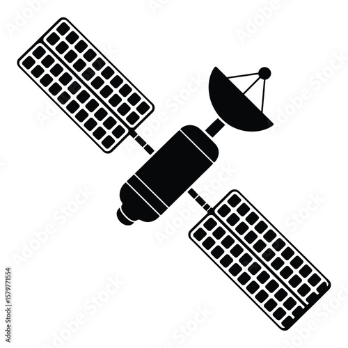 Black and White Satellite Illustration on White Background