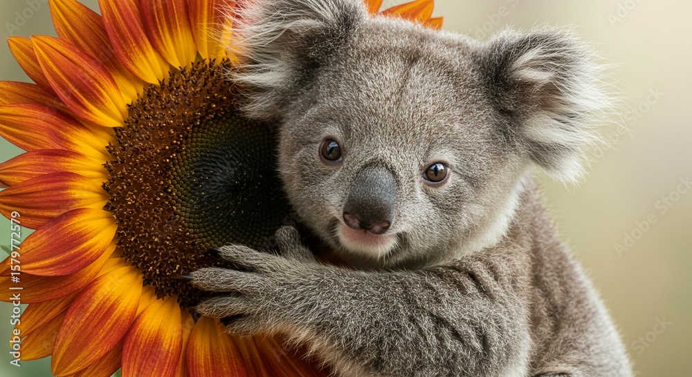 Fototapeta premium Koala and sunflower portrait