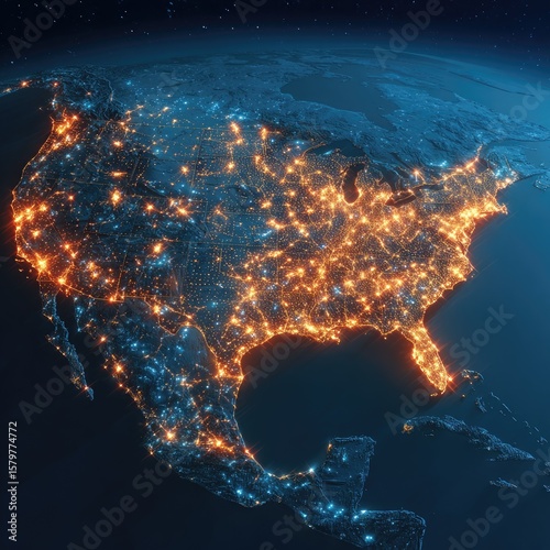 USA city lights at night