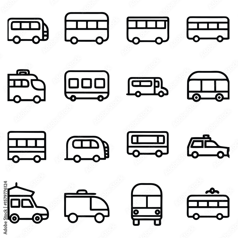 Various bus and vehicle icons transport public transport Various bus and vehicle icons transport public transport