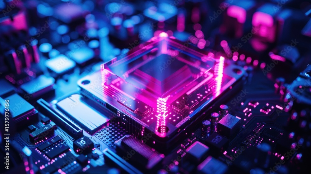 Obraz premium Glowing processor on circuit board