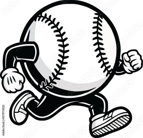 An animated baseball character is running with determined expression, showcasing movement.