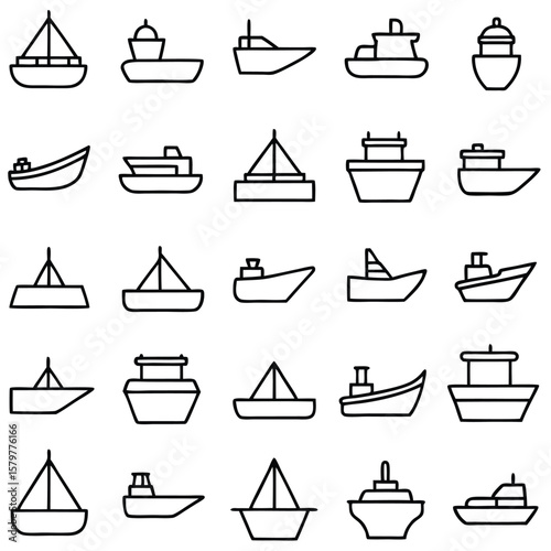 Various watercraft outlines boat ship
