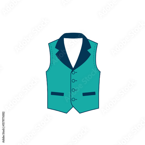 Teal and navy blue formal vest with buttons isolated on white background