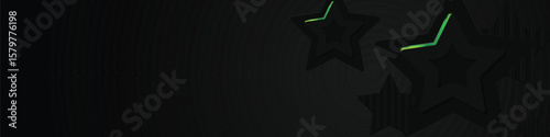 Abstract black stars dimensional horizontal cover and banner with green neon light design