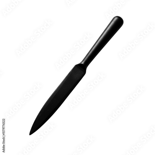 A sleek black utility knife with a pointed blade isolated on transparent background