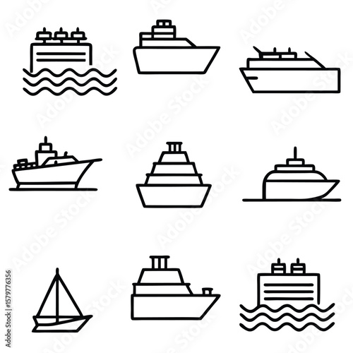 Various watercraft vessels boat ship