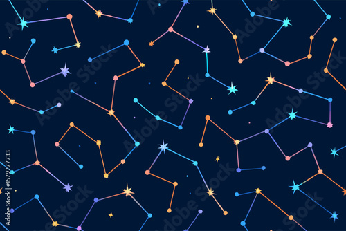 Seamless Constellation Pattern on Navy Background for Astronomy, Design, and Digital Art