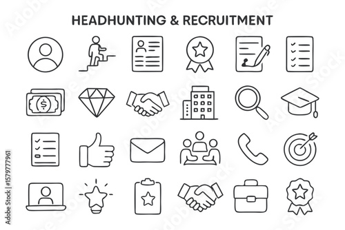Headhunting and Recruitment Icons Vector Illustration for Human Resources and Business