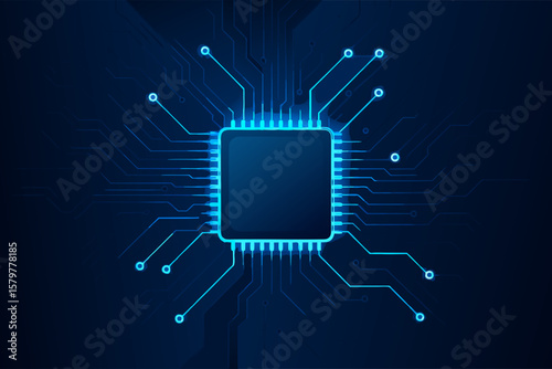 Futuristic Circuit Board Visualization: Digital Processor Graphics and Technology Concept