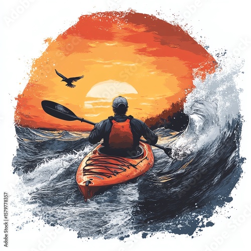 A kayaker navigates turbulent ocean waves