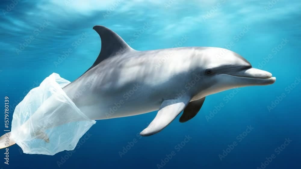 Dolphin entangled in plastic bag:A poignant image of a dolphin ...