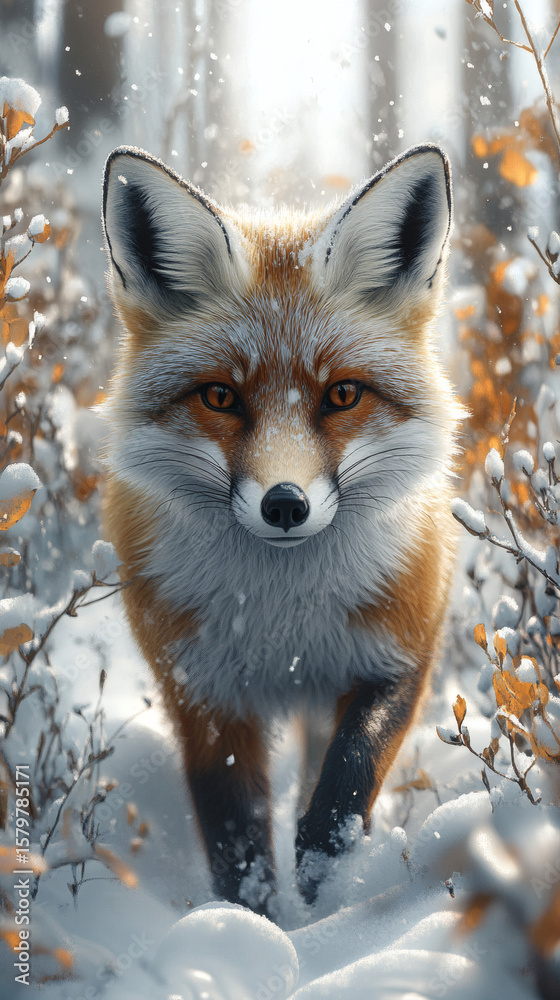 Obraz premium Fox in Motion Through a Dense Forest Environment Wallpaper