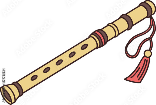 Cartoon Illustration of a Bamboo Flute