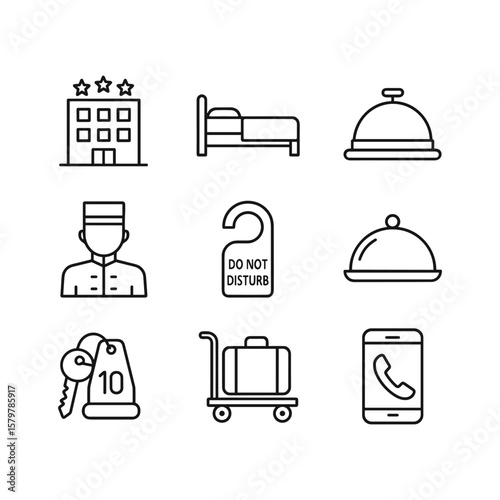 Hotel service icons vector set. Outline symbols. Line design