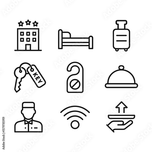 Hotel icons collection graphics. Outline symbols. Line design