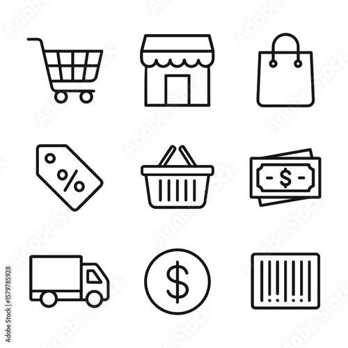 Vector retail icons set. Outline symbols. Line design