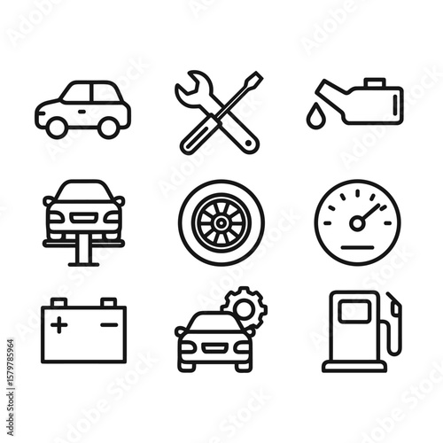 Automotive service icons vector. Outline symbols. Line design