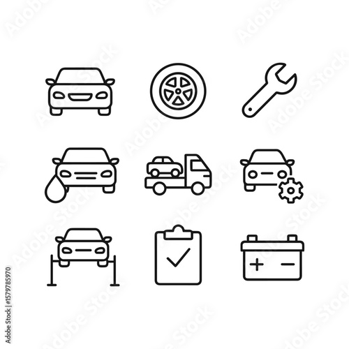 Car repair service icons. Outline symbols. Line design