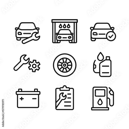 Auto service icons vector graphics. Outline symbols. Line design